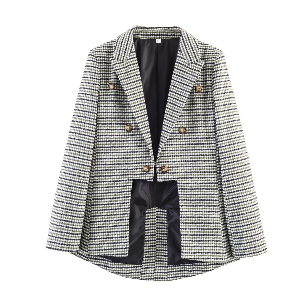 Women's double-breasted glencheck blazer with extended back and tailored silhouette Fashion Glam