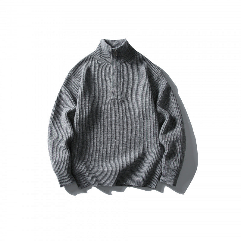 Unisex Structured Half-Zip Knit Sweater with High Stand-Up Collar and Ribbed Rib Knit Fashion Glam