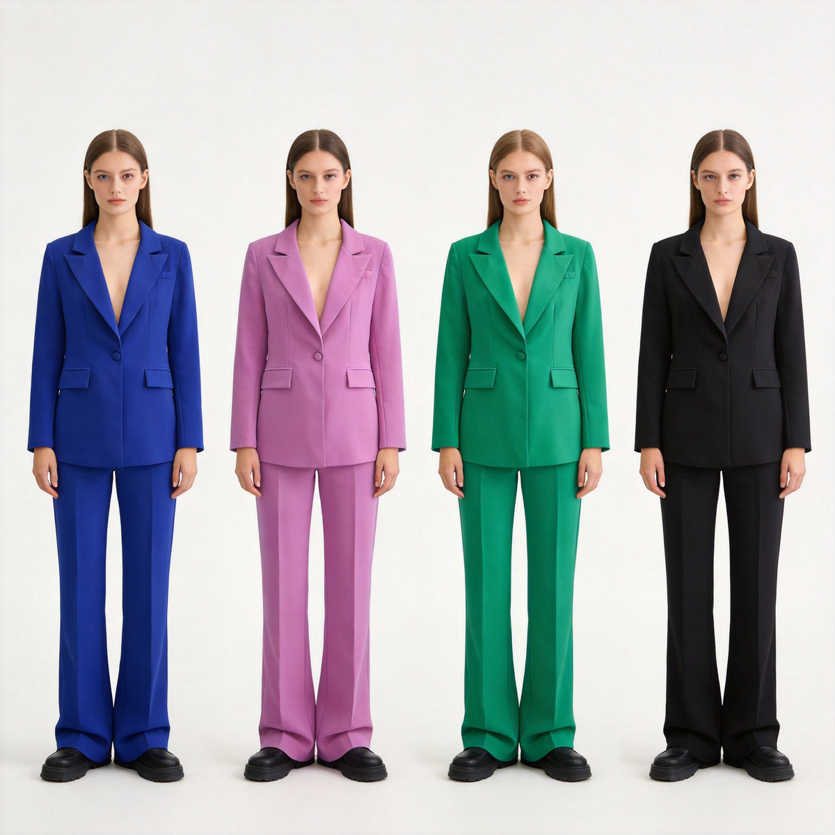 Women's Tailored Two-Piece Blazer with Contoured Waist, Prominent Lapel, and Wide Suit Trousers Fashion Glam
