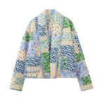 Ladies quilted patchwork quilted jacket with open shawl collar and patch pockets Fashion Glam