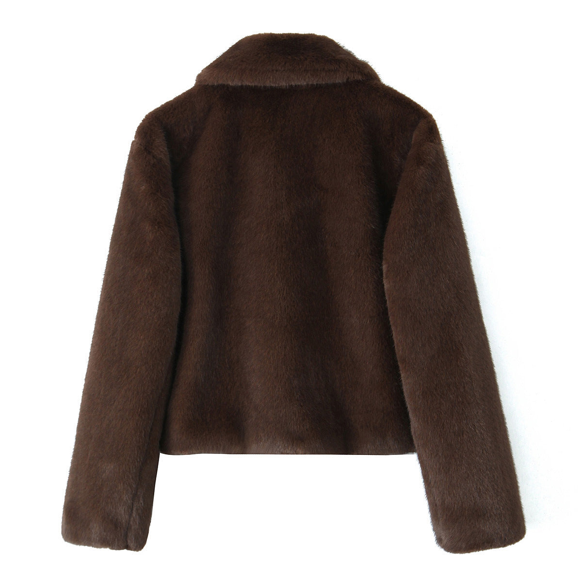 Women’s short jacket made of luxurious faux fur with a classic shirt collar Fashion Glam
