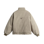 Unisex Boxy transitional jacket with high stand collar, contrasting panels and zip pockets Fashion Glam