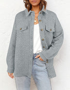Women's quilted shirt jacket with boxy oversized fit and patch chest pockets Fashion Glam