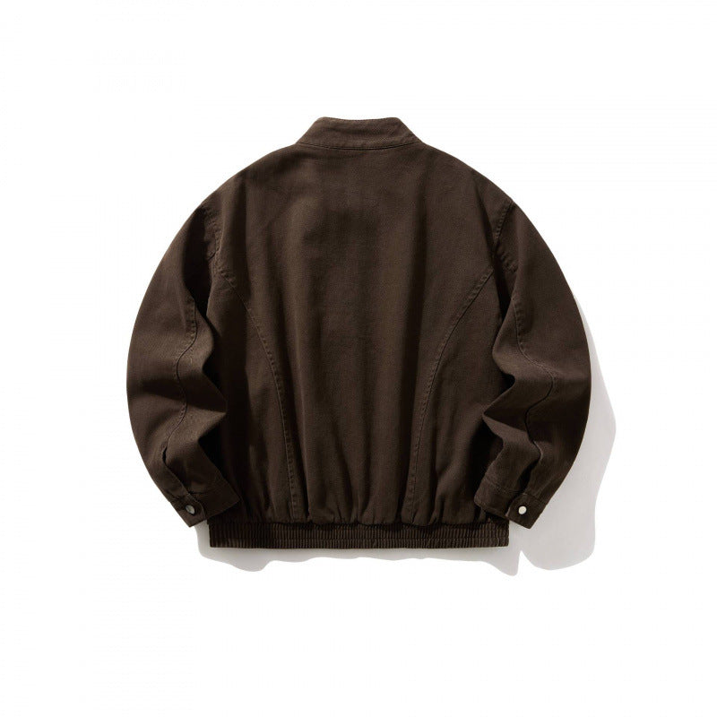 Men's Short Utility Jacket made of durable canvas with stand-up collar, concealed front zip and elastic drawstring hem Fashion Glam