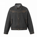 Unisex Oversize Denim Jacket in Boxy Cut with Western Embroidery and Flap Pockets Fashion Glam