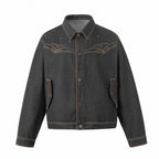 Unisex Oversize Denim Jacket in Boxy Cut with Western Embroidery and Flap Pockets Fashion Glam