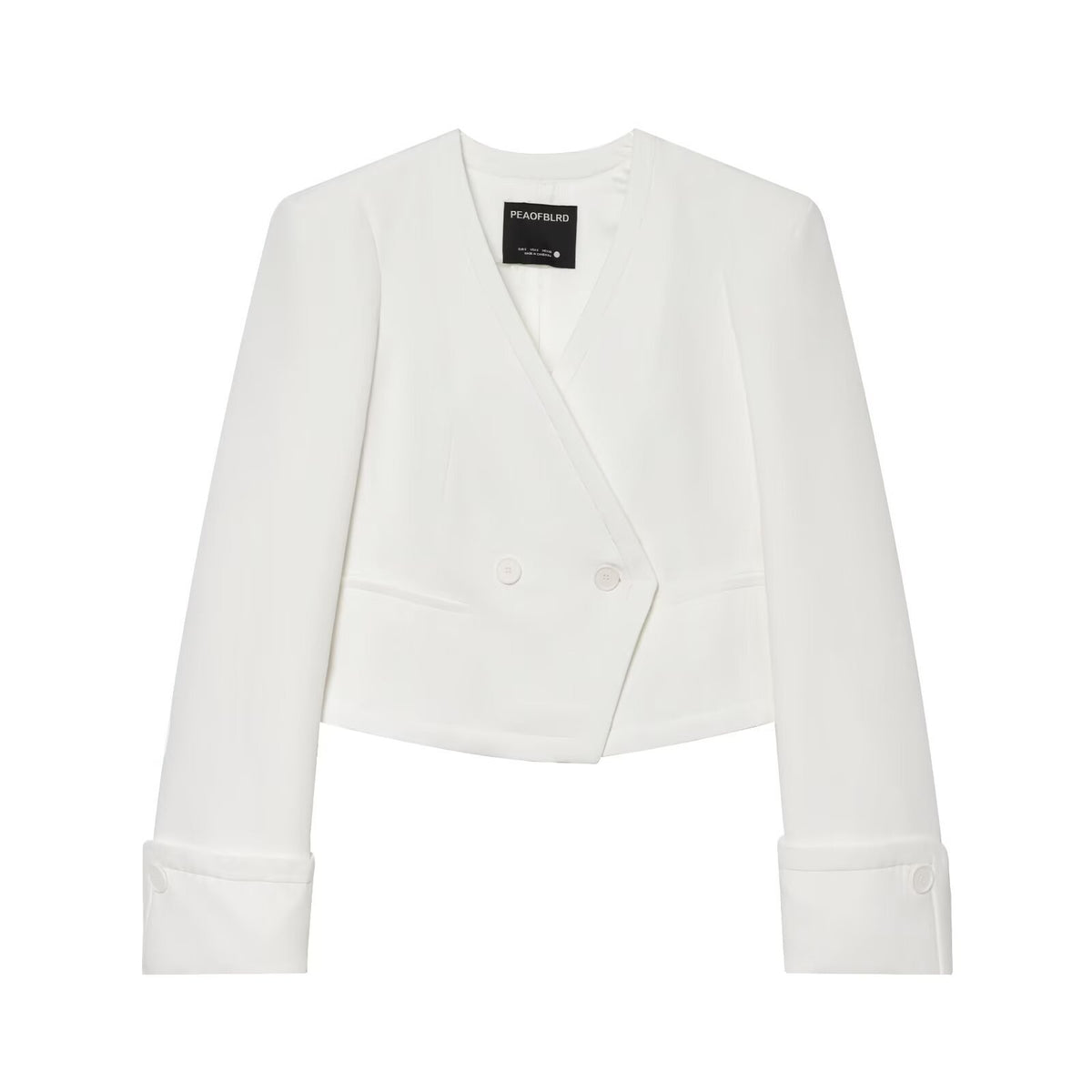 Women cropped double-breasted blazer with V-neck and cuffed sleeves Fashion Glam