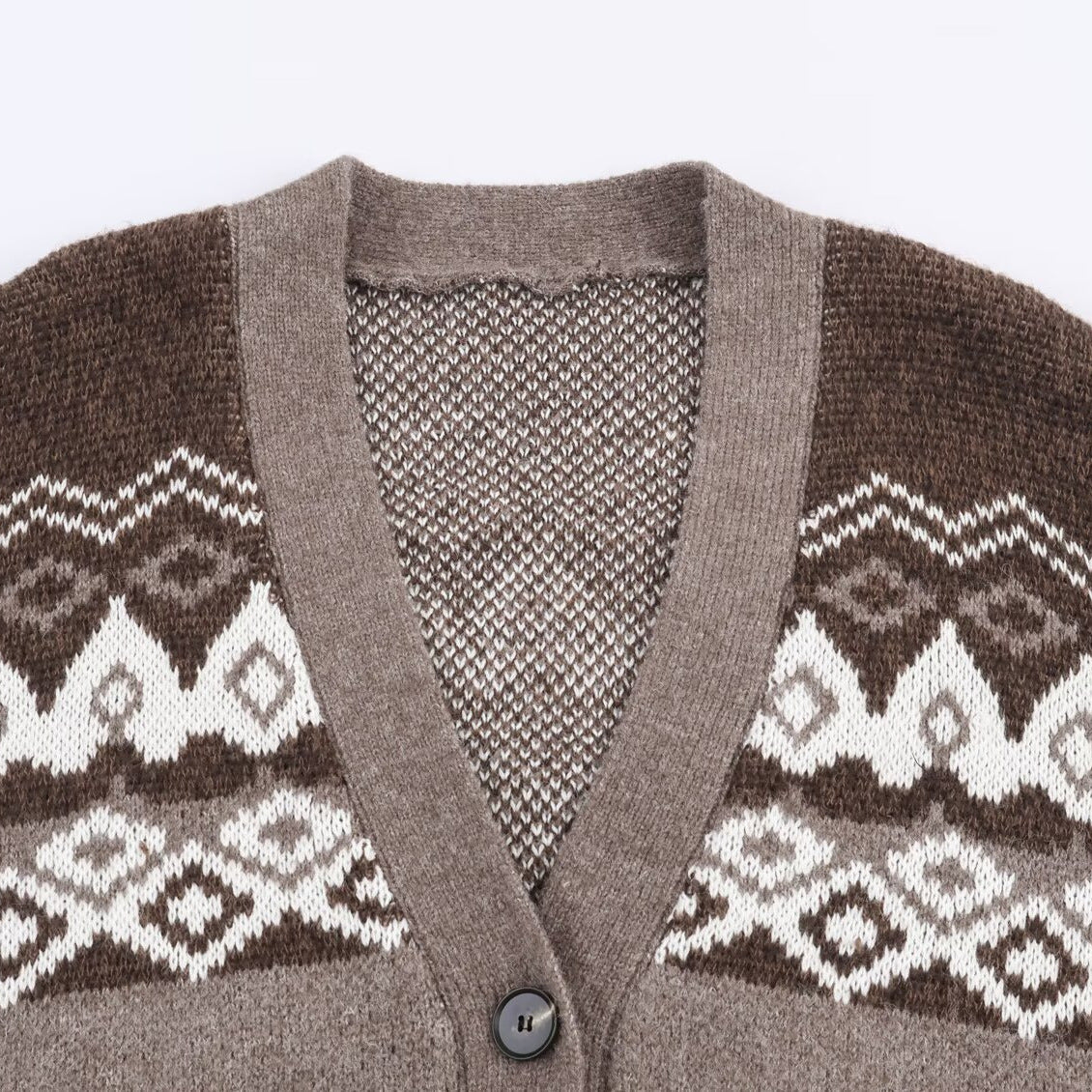 Women's Oversized Knit Cardigan with Jacquard Pattern and V-Neck Fashion Glam