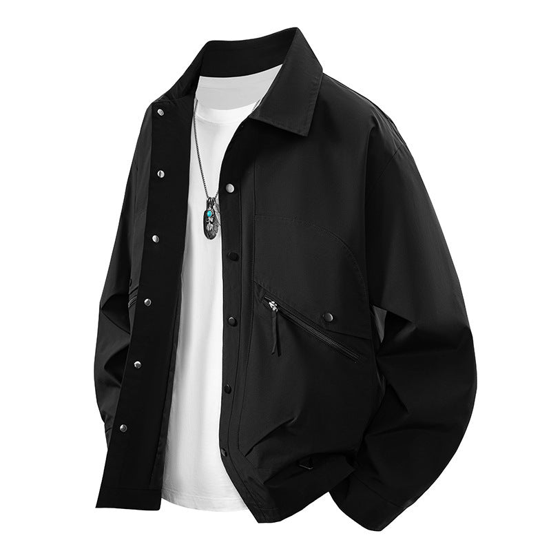 Men's overshirt coach jacket in urban utility style with snap button placket and angled zip pocket Fashion Glam