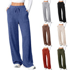 Ladies Wide Ribbed Lounge Pants with Drawstring and Patch Pockets Fashion Glam