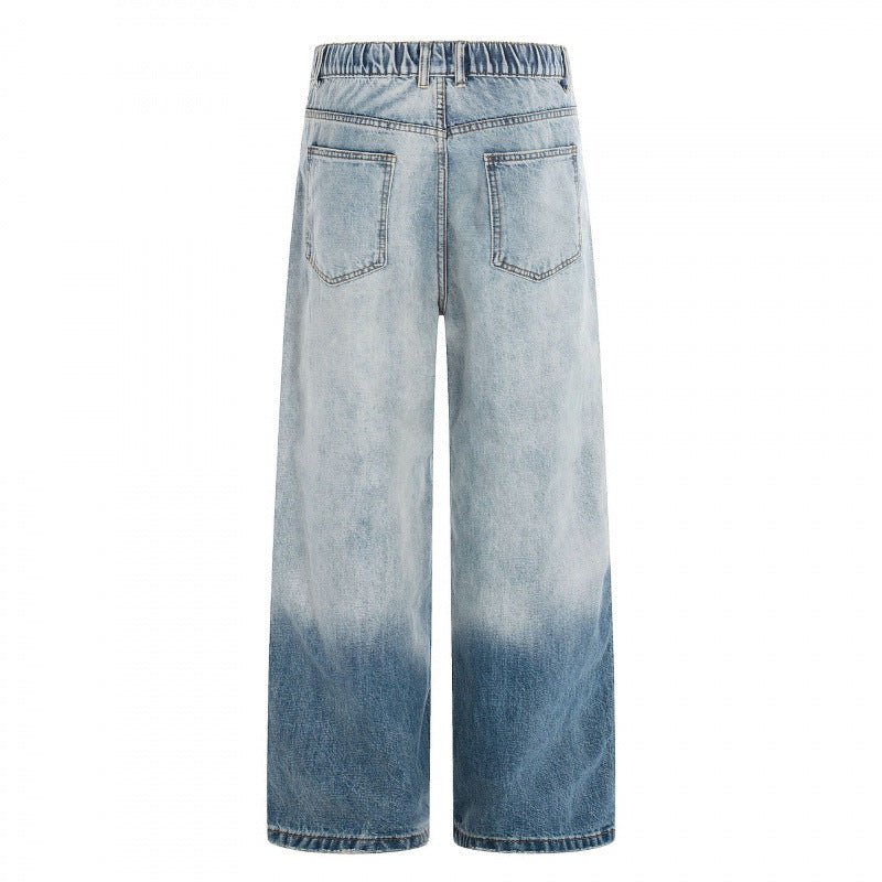 Women's Wide High-Waist Denim Jeans with Ombre Hem and Elastic Back Fashion Glam