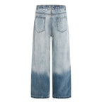 Women's Wide High-Waist Denim Jeans with Ombre Hem and Elastic Back Fashion Glam