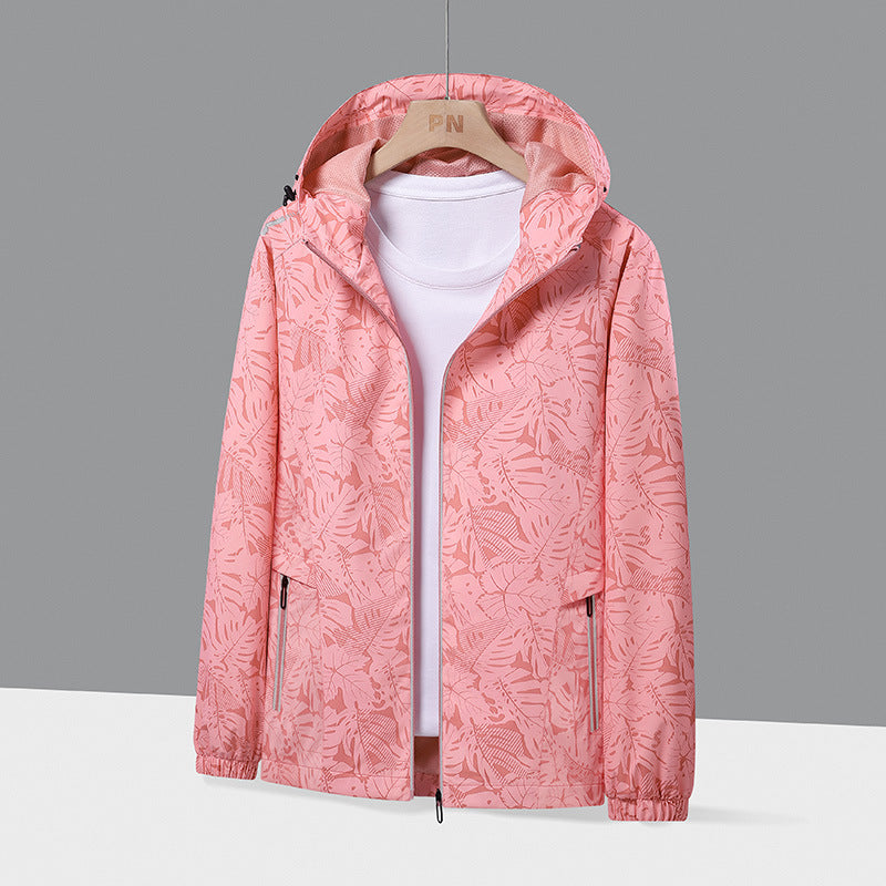 Men's Lightweight Hooded Windbreaker with Botanical Allover Print and Elastic Cuffs Fashion Glam