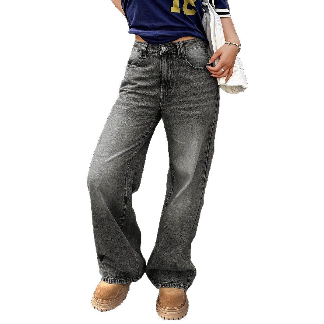 Ladies wide high-waisted denim jeans in baggy style with extra wide leg Fashion Glam