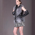 Ladies sleeveless faux fur vest with voluminous faux fur collar and tailored fit Fashion Glam