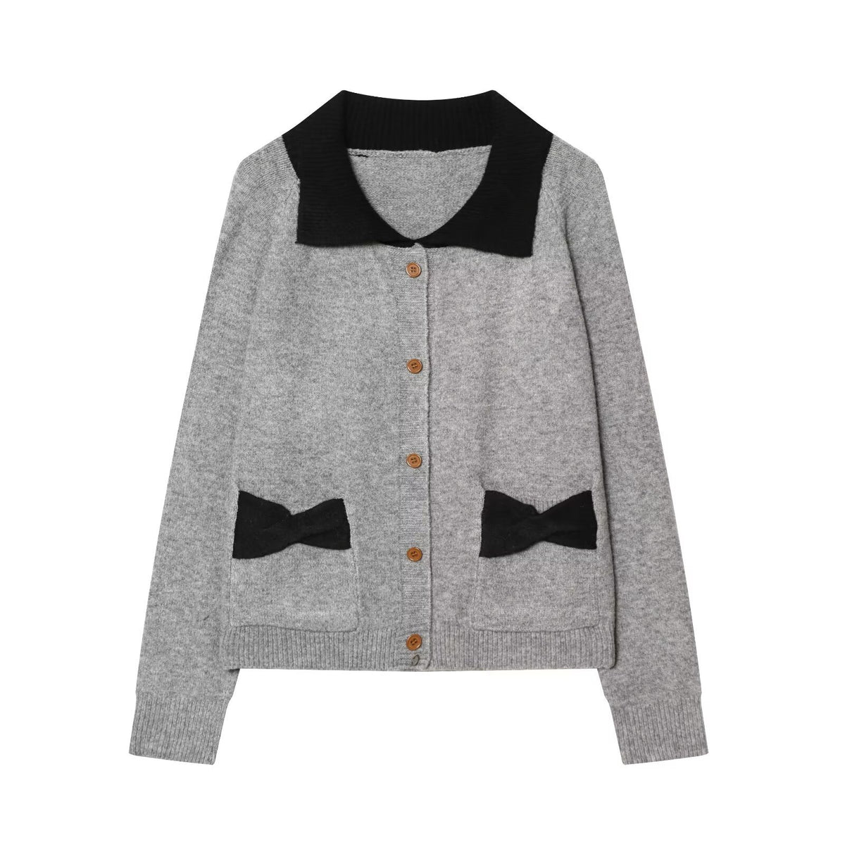 Women’s knit cardigan with oversized collar and bow pockets Fashion Glam