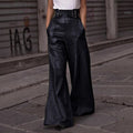 Ladies wide high-waist palazzo pants made of faux leather with wide waistband Fashion Glam