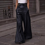 Ladies wide high-waist palazzo pants made of faux leather with wide waistband Fashion Glam