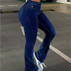 Ladies Flared Jeans with asymmetrical waistband and sculpting high-waist cut Fashion Glam