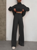 Women Wide Knit Pants with High Waist, Drawstring, and Wide Leg Fashion Glam