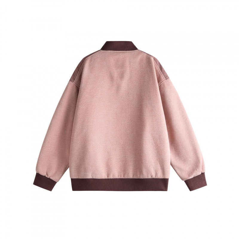 Unisex Short Cut Boxy Bomber Jacket in Sportline Style with Full Zip, Contrasting Stripe Sleeves and Ribbed Cuffs Fashion Glam