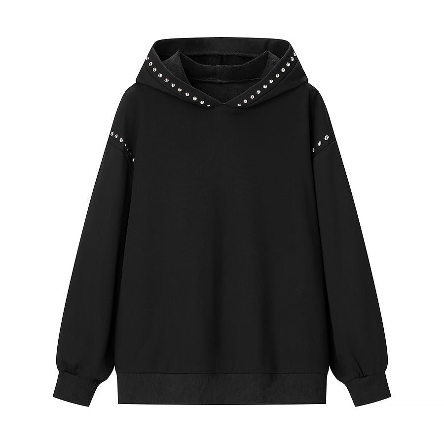 Ladies Oversized Hoodie with Studded Details and Soft Cuffs Fashion Glam