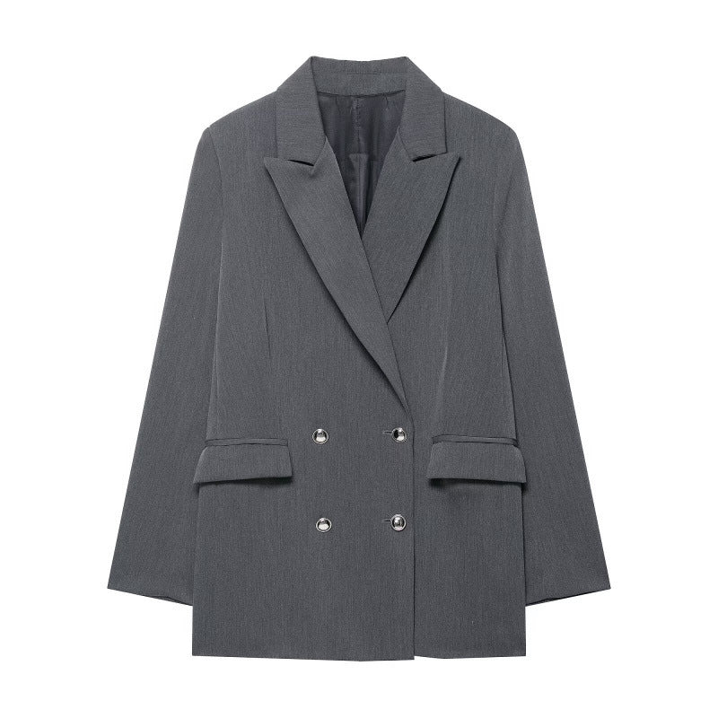 Women's oversized structured double-breasted blazer with wide lapels and patch pockets Fashion Glam