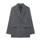Women's oversized structured double-breasted blazer with wide lapels and patch pockets Fashion Glam