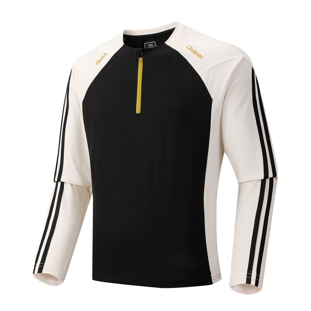 Men's Breathable Long Sleeve Training Shirt with Short Zipper and Raglan Sleeves Fashion Glam