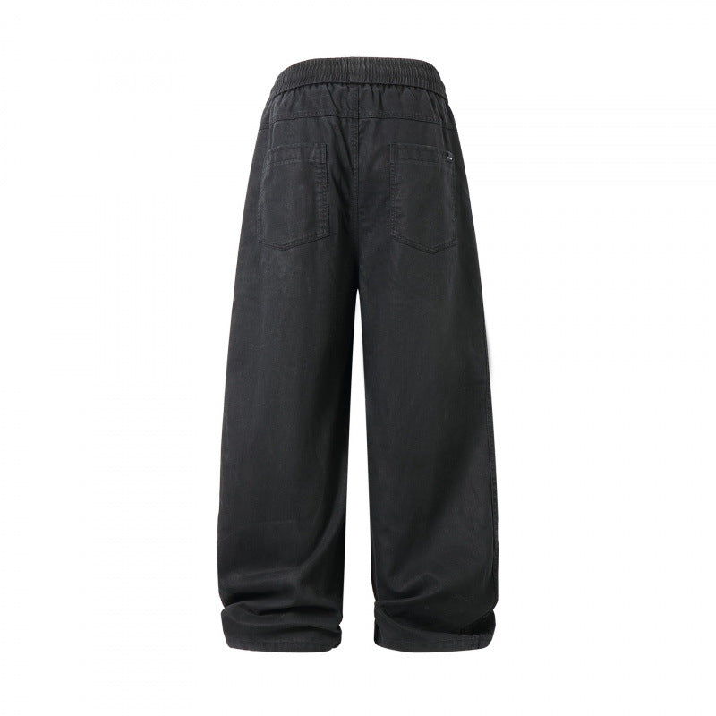 Unisex Loose Denim Pants with Elastic Waistband, Drawstring and Five Pockets Fashion Glam