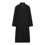 Women's Long Coat with Mandarin Collar, Minimalist Silhouette and Concealed Button Placket Fashion Glam