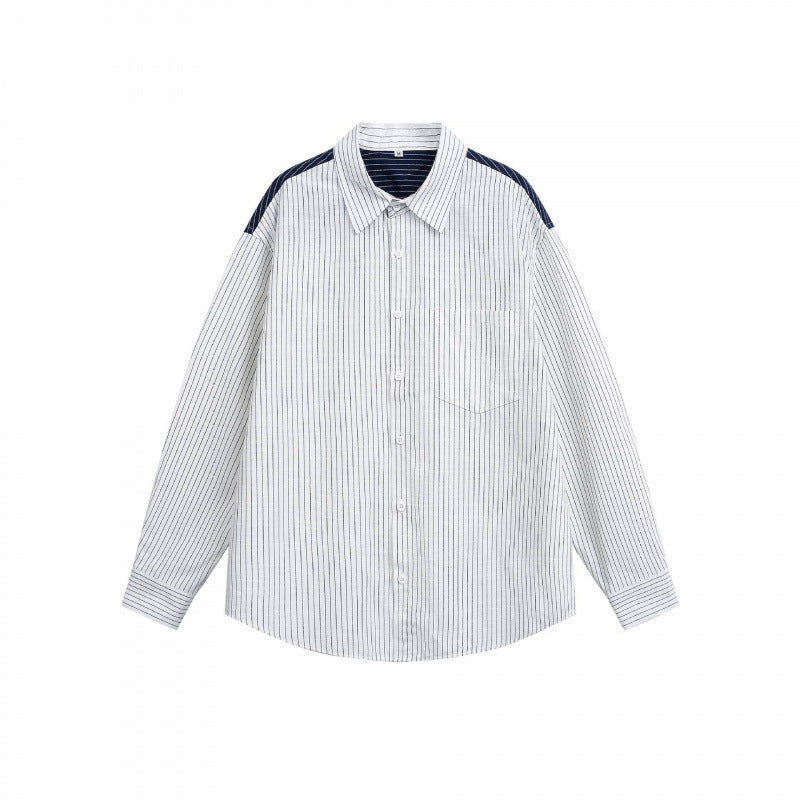 Unisex Oversize-Longsleeve shirt with fine pinstripes and contrasting shoulder piping Fashion Glam