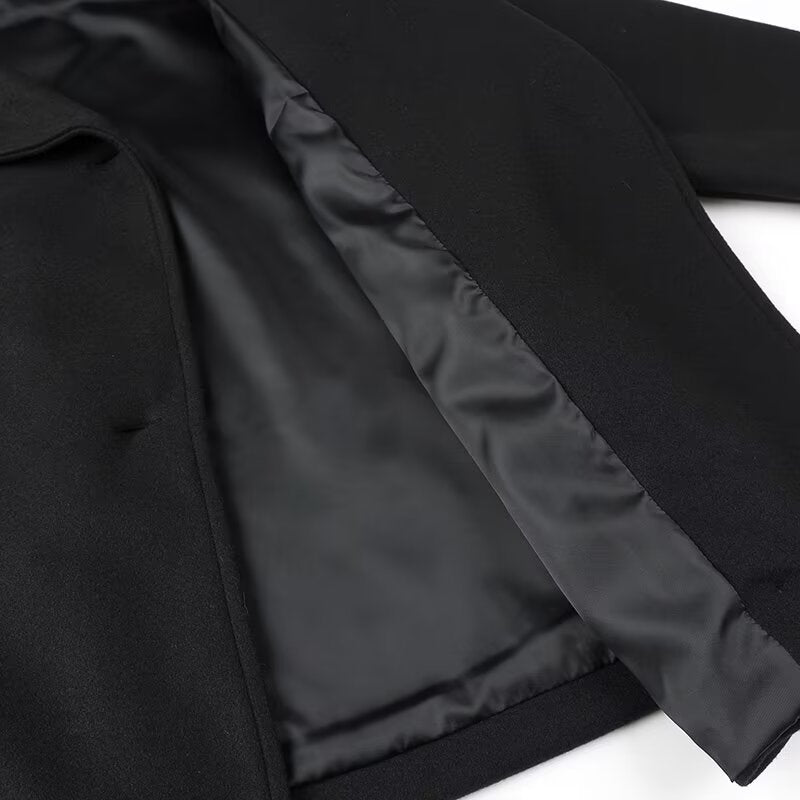 Women Oversize Short Coat in Boxy Peacoat Style with Wide Lapels and Double Breasted Fashion Glam