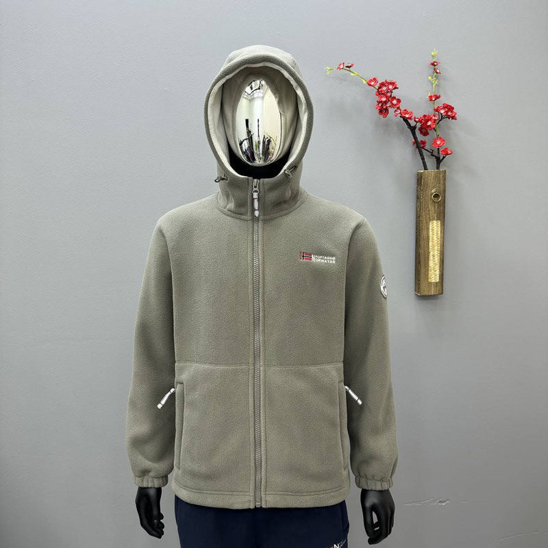 Men's fleece hoodie jacket with wind-resistant surface and zippered pockets Fashion Glam