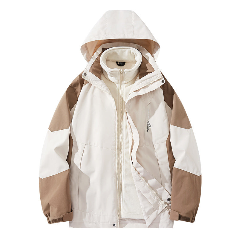 Men's water-repellent two-layer trekking jacket with removable fleece inner jacket and hood Fashion Glam