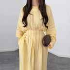 Ladies max dress with pleated bodice pleats, wide skirt and long bell sleeves Fashion Glam