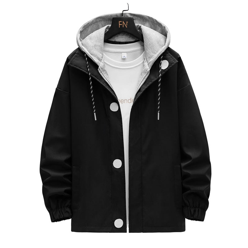 Men's two-layer hooded overlay jacket with contrasting inner hood and elastic cuffs Fashion Glam