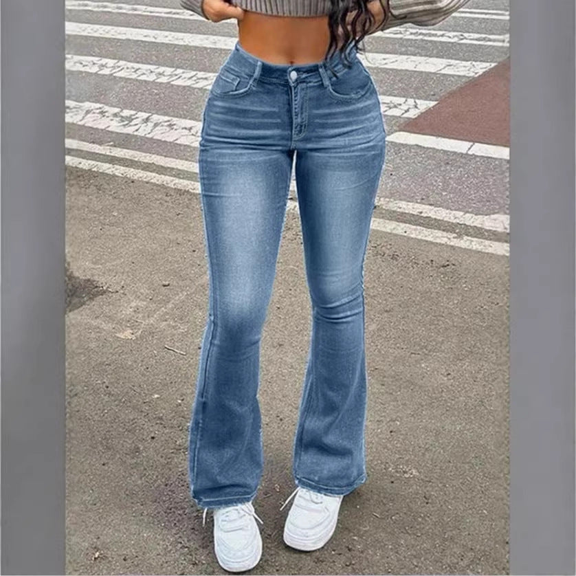 Women's high-waisted bootcut jeans with sculpting hip band Fashion Glam