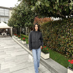 Women's wool blend blouson jacket with stand-up collar, large flap pockets, and elastic hem Fashion Glam