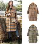 Women's Oversize Check Shirt Jacket in Longline Cut with Patch Chest Pockets Fashion Glam