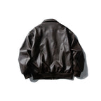 Men's leather bomber jacket in boxy cut with full-length zipper and ribbed hem Fashion Glam
