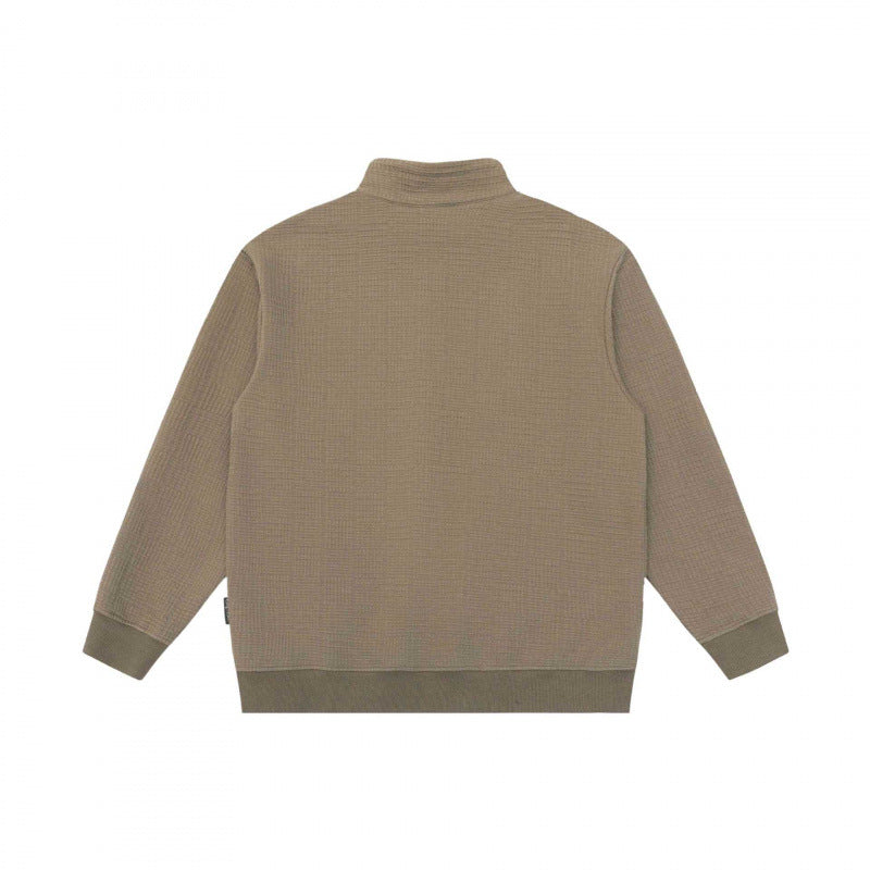Unisex Oversize Waffle Structure Half-Zip Sweater with Stand-Up Collar Fashion Glam