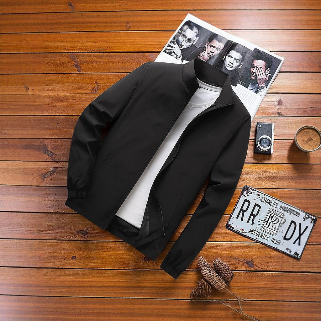 Men's Lightweight Windbreaker Transition Jacket with Stand-up Collar, Elastic Cuffs and Concealed Zipper Fashion Glam