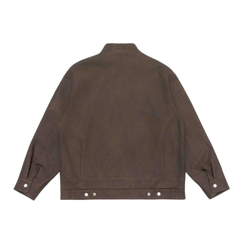 Unisex Boxy Shirt Jacket in Worker Style with Stand Collar, Front Zipper and Flap Pockets Fashion Glam