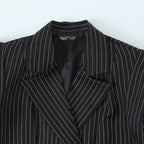 Women Double-breasted Oversized Blazer with Pinstripes and Distinctive Shoulder Pads Fashion Glam