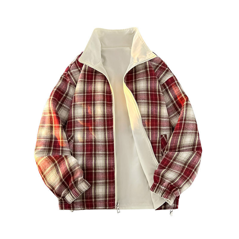 Unisex Reversible Utility Jacket with checked lining, stand-up collar and elastic cuffs Fashion Glam