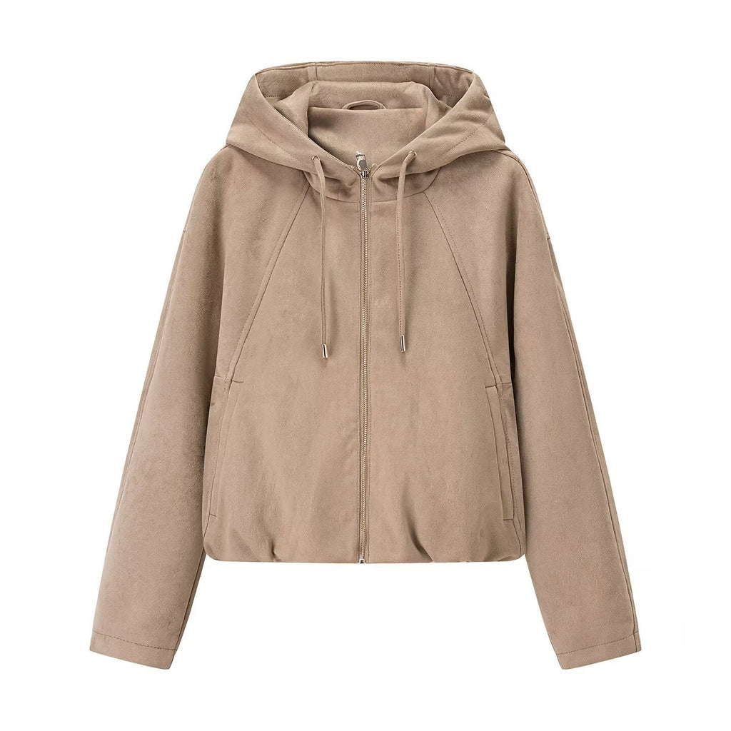 Women's short-cut velour hooded jacket with zipper and elastic hem Fashion Glam