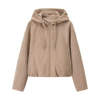 Women's short-cut velour hooded jacket with zipper and elastic hem Fashion Glam
