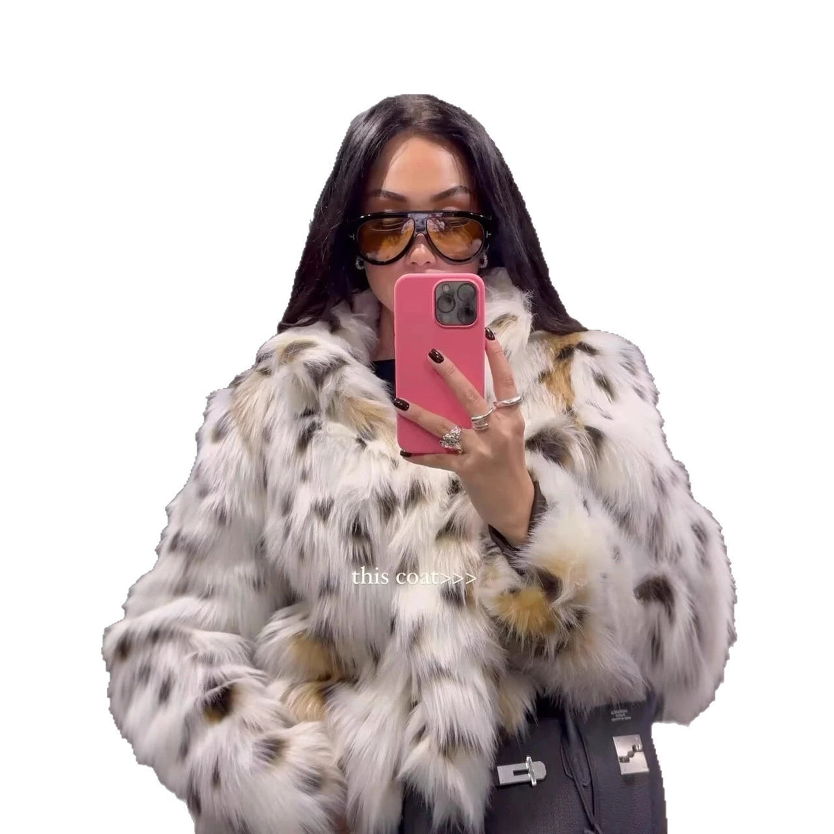 Ladies short jacket made from luxurious faux fur with spotted fur look and straight silhouette Fashion Glam