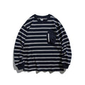 Unisex Oversize Long Sleeve with maritime stripe pattern and functional zippered chest pocket Fashion Glam